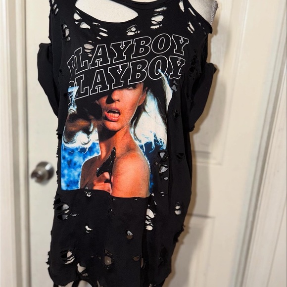 Black Playboy Tee | Distressed Oversized T-Shirt - Picture 11 of 14